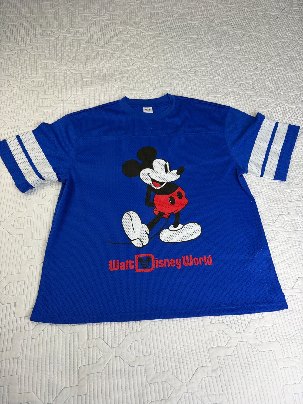 Walt Disney World Football Jersey Adult Sz Small Blue Mickey Mouse Mesh Parks